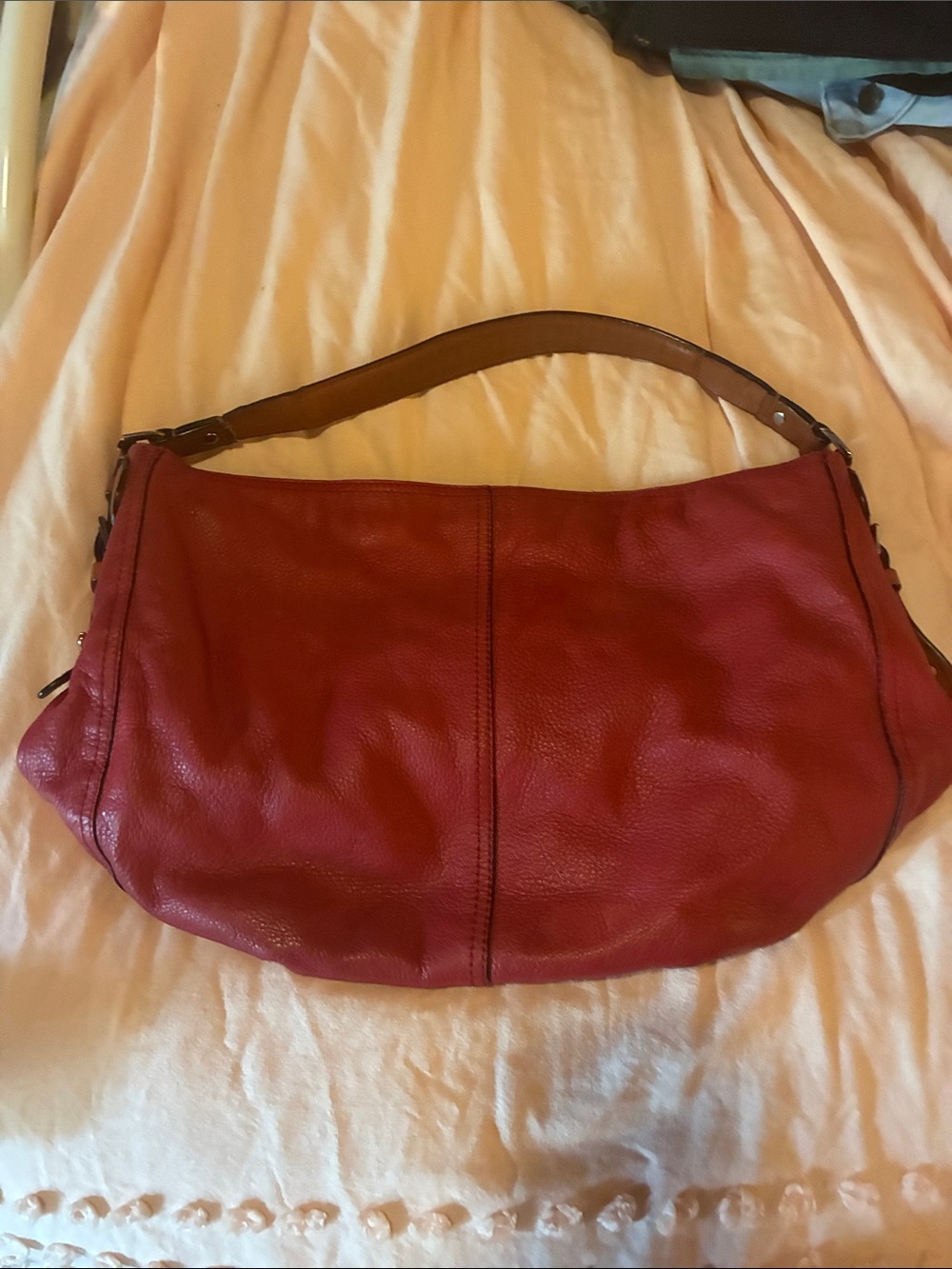 Lauren Ralph Lauren Red Leather Hobo Shoulder Bag